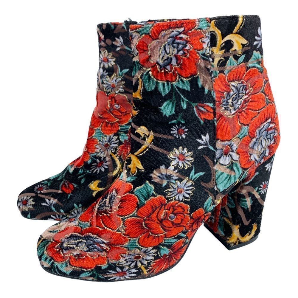 Lemon Drop by Privileged Kater Tapestry Ankle Boots Chunky Heel 6.5